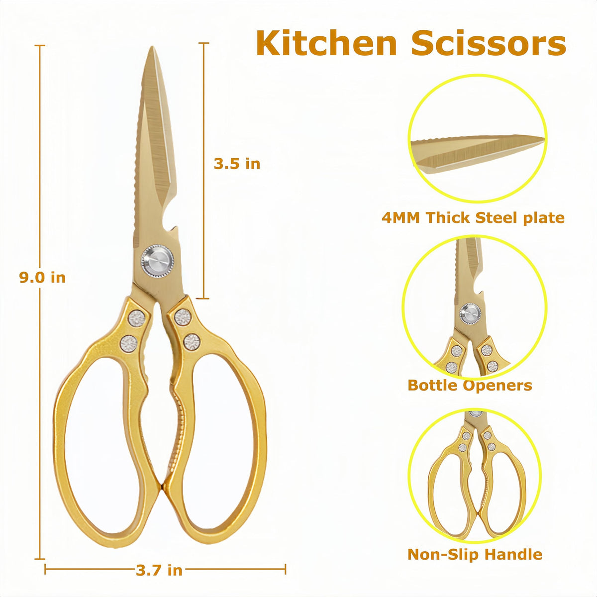 AWinjoy gold-handle scissors add elegant design to everyday cooking tasks.