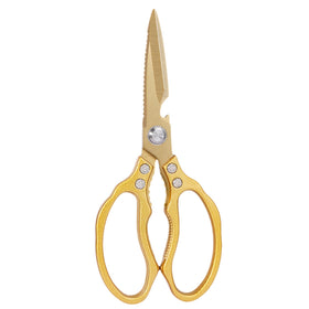 AWinjoy Japanese Gold Kitchen Scissors blade close for precise kitchen cutting.
