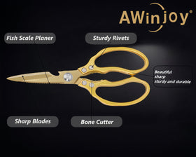 AWinjoy multipurpose kitchen scissors cutting meat, herbs, and vegetables with ease.