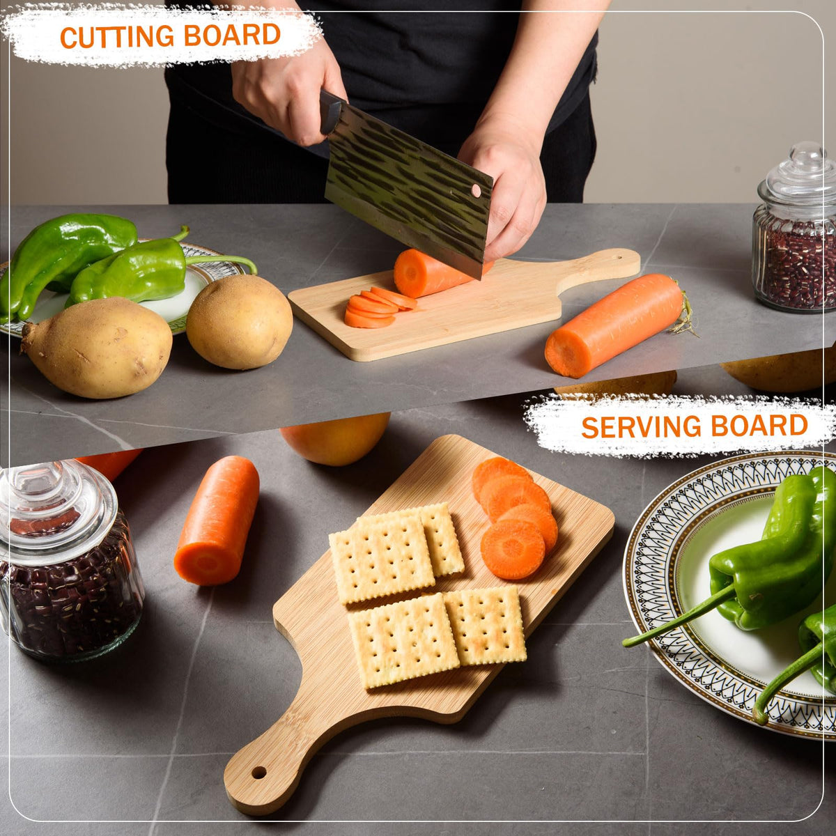 AWIZOM bamboo board used as a cheese and charcuterie platter.