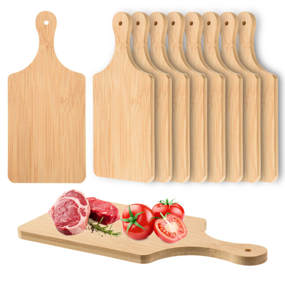 AWIZOM bamboo cutting board with handle hole for easy grip and hanging storage.