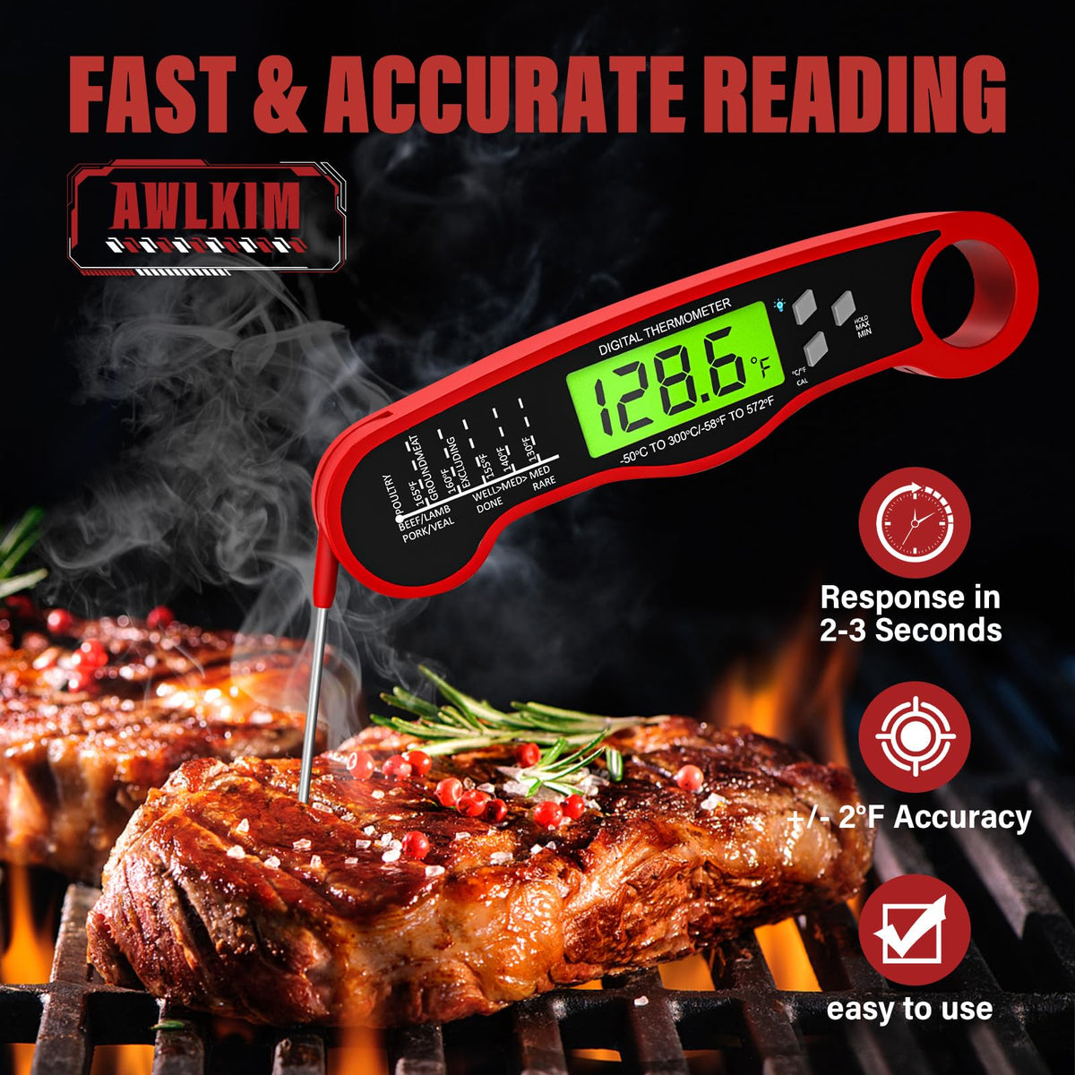 AWLKIM 2-second readout provides fast, precise temperature reading