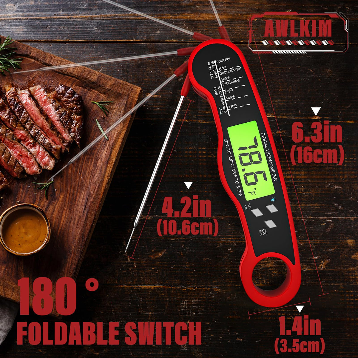AWLKIM backlit display remains readable in sun or kitchen light
