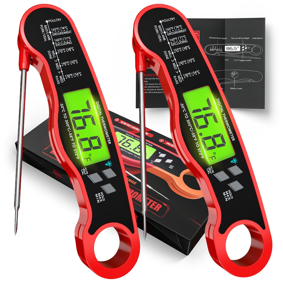 AWLKIM thermometer shows doneness chart on handle for quick cooking reference