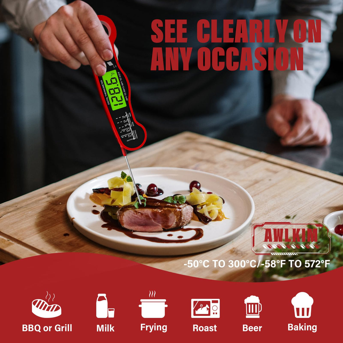 AWLKIM thermometer with ultra-wide temperature range for versatile cooking