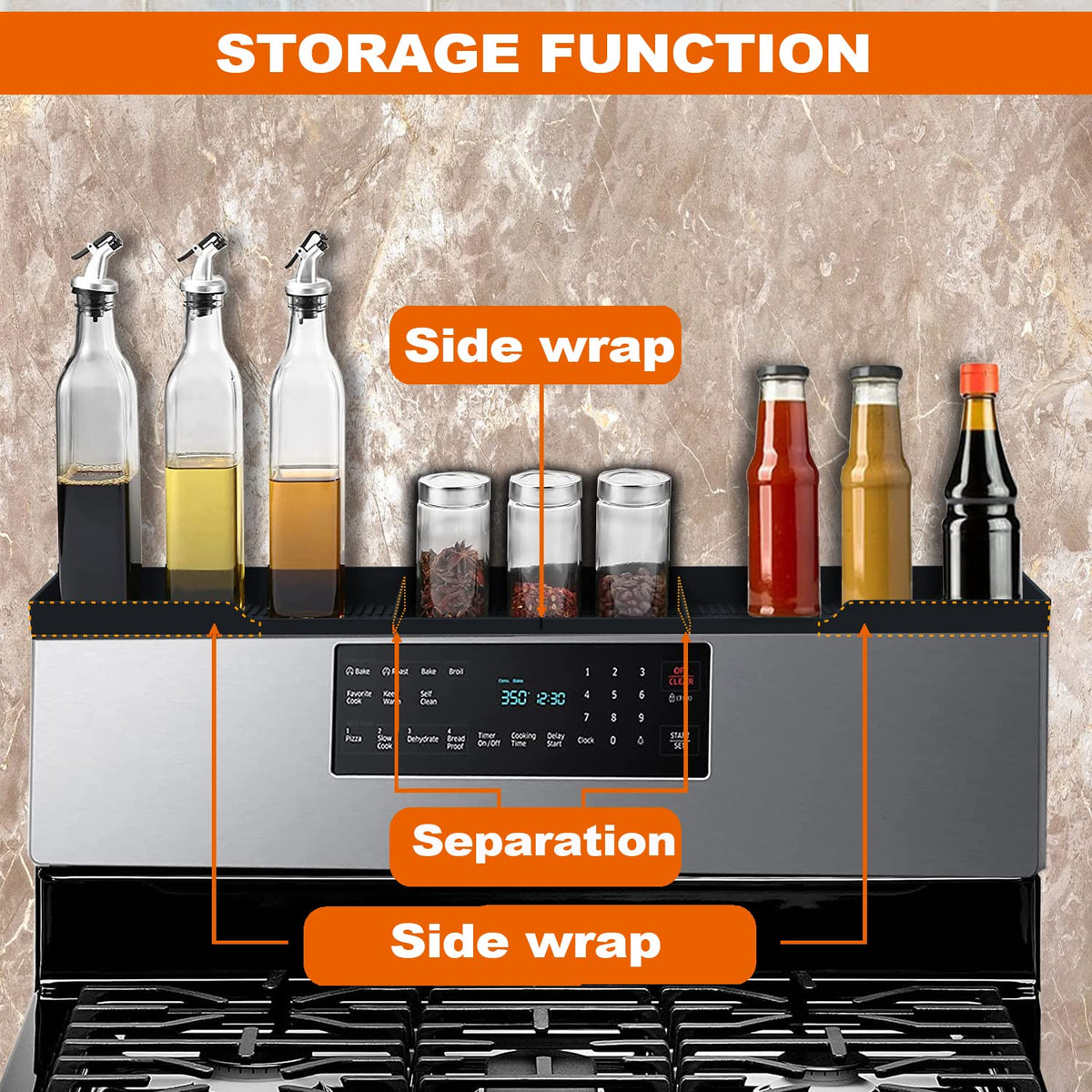 AWOKE magnetic suction on stove top shelf with four magnets securing it