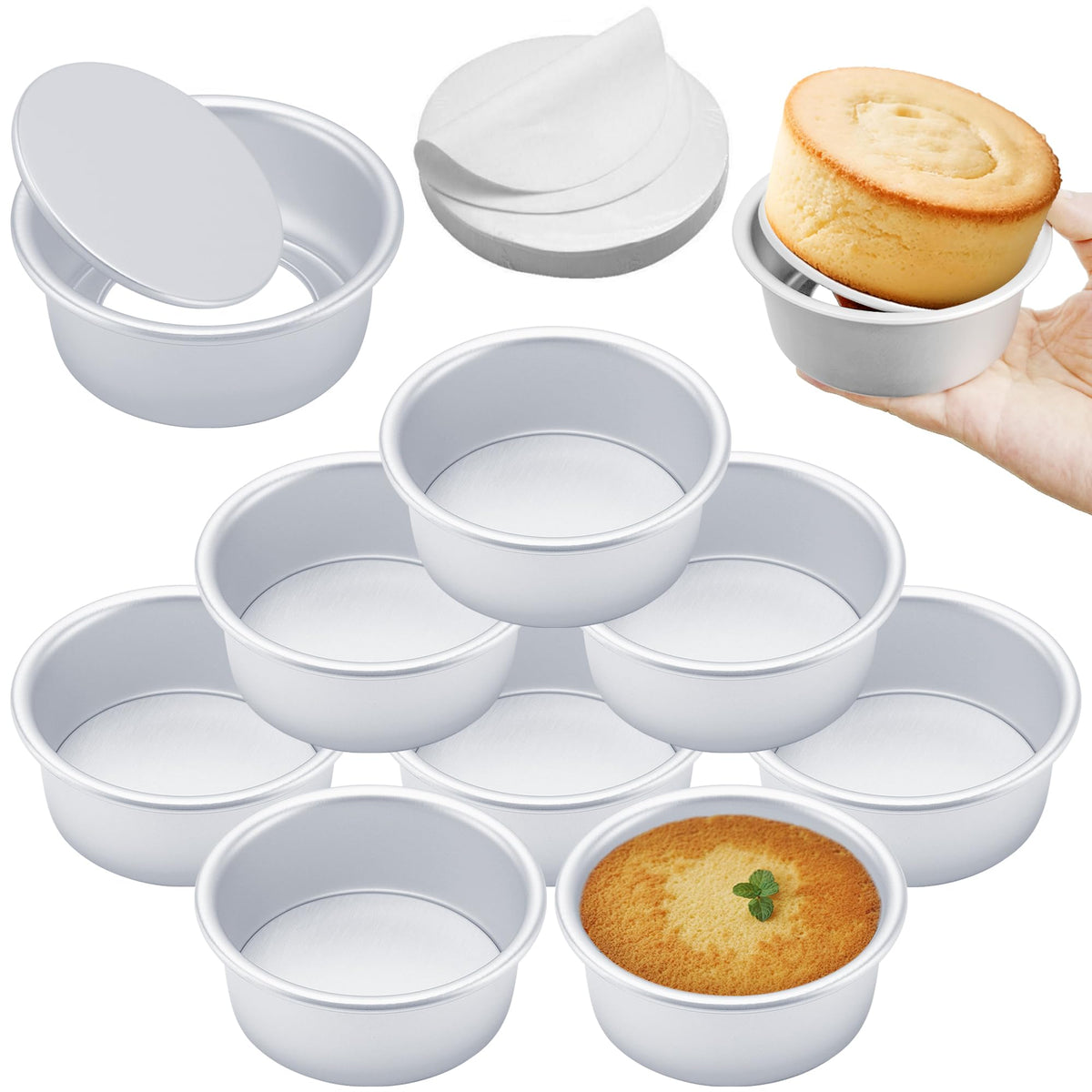 AWTBDP 4-inch round cake pans set of 8 with even heating for uniform baking