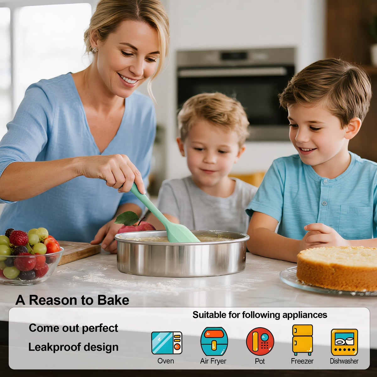 AWTBDP fixed-bottom design prevents leaks and keeps batter contained.