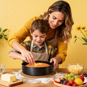 Close-up of nonstick coating on AWTBDP cake pan for easy release.