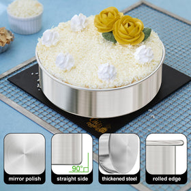 AWTBDP fixed-bottom round pan ensures neat layers and easier cake removal.