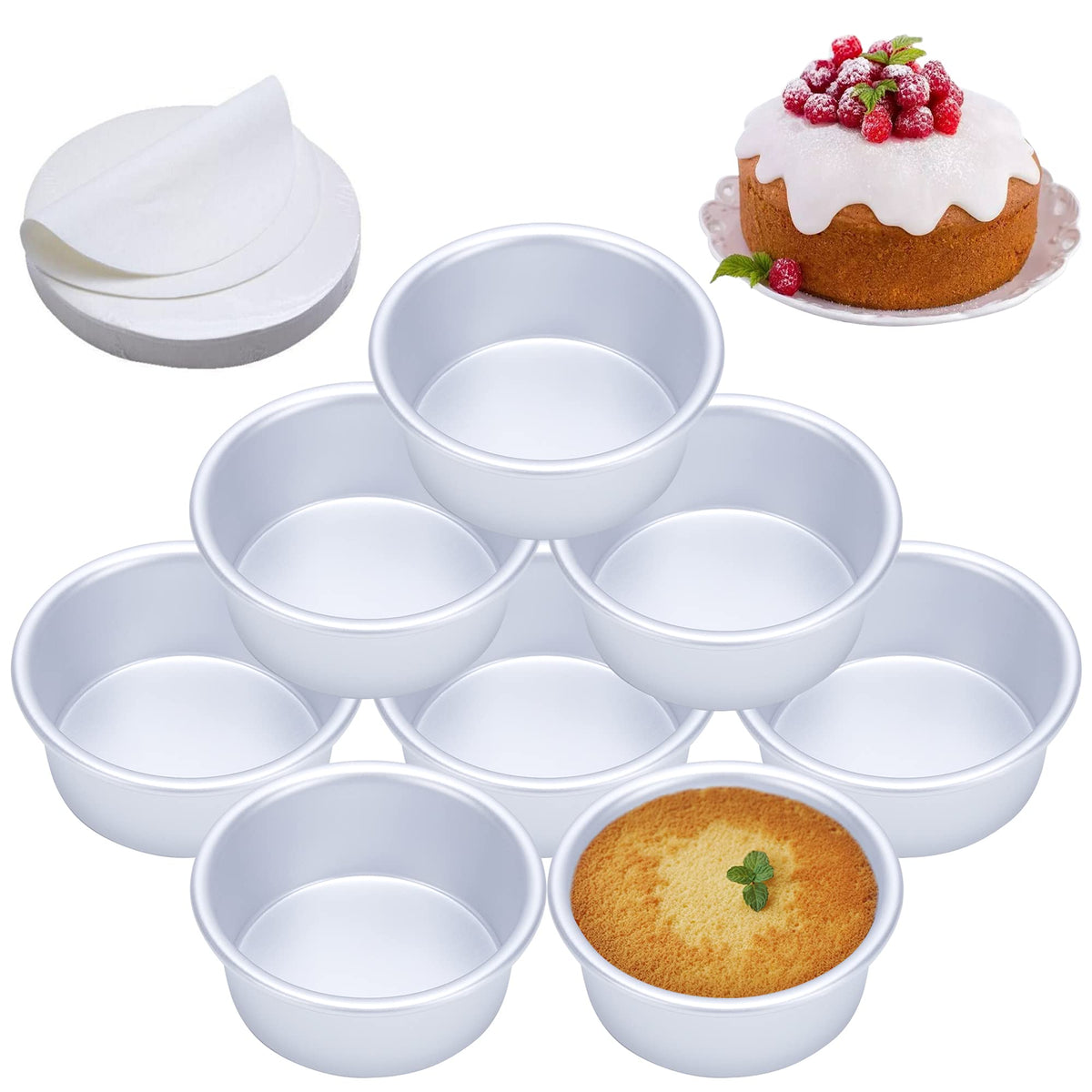 AWTBDP 4-inch cake pans set for uniform mini layers and quick baking.