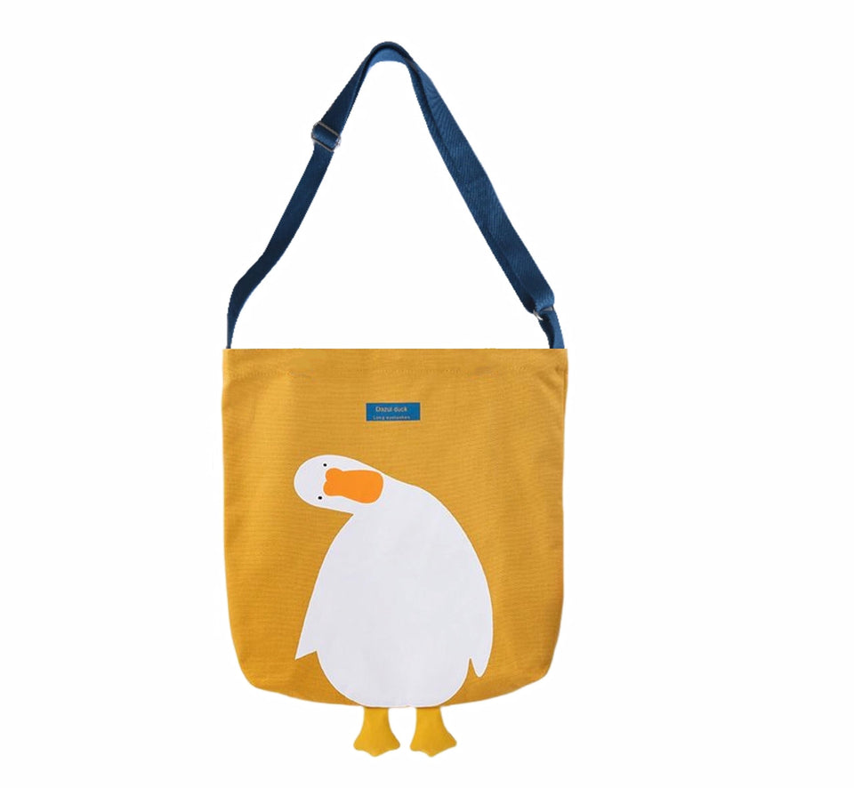 AWXZOM duck tote bag front view showing bright yellow graphic for daily use