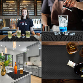 AXIESO heavy-duty mat protects glassware and prevents tipping.