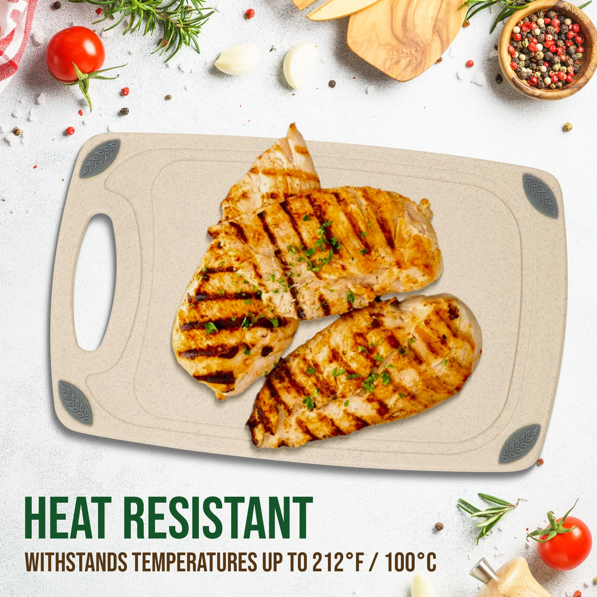AXIOM CREATIONS surface is gentle on knives during chopping tasks.
