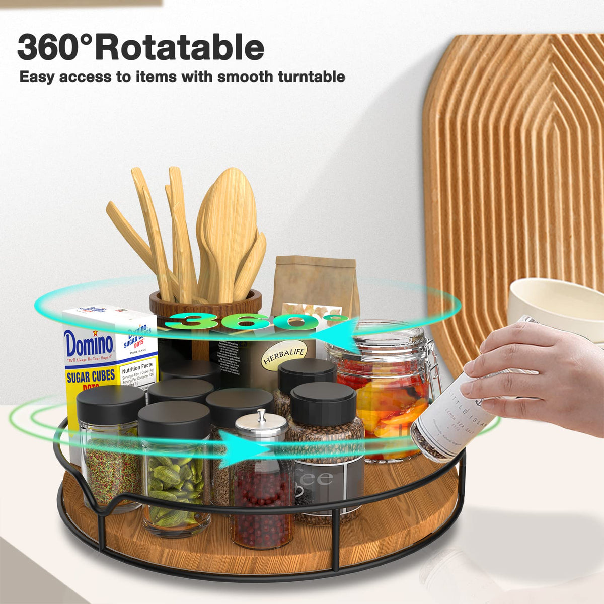 AXTEE 10-inch diameter offers ample space for cans, bottles, and cosmetics.