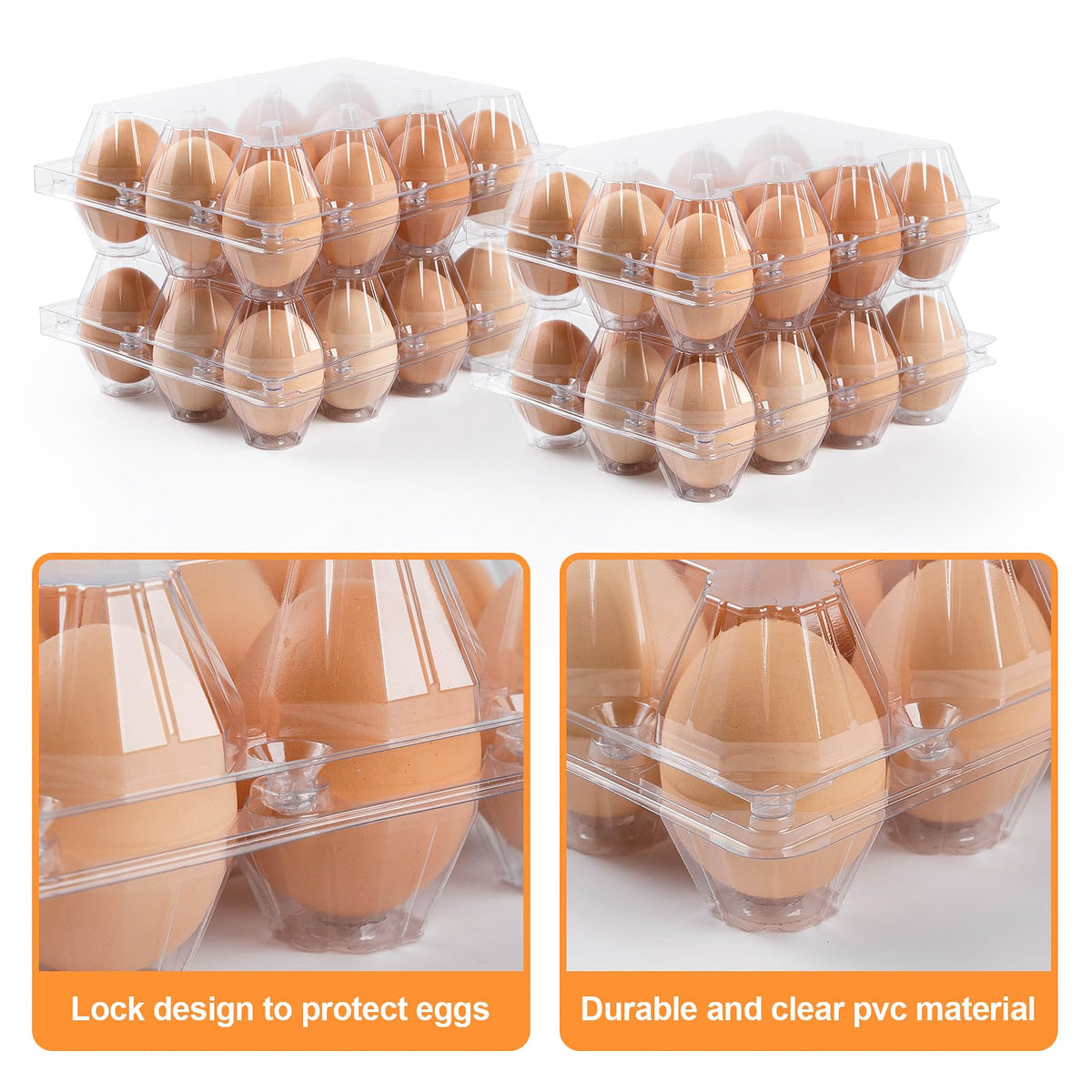AYAYGD clear egg trays stacked securely to save space.