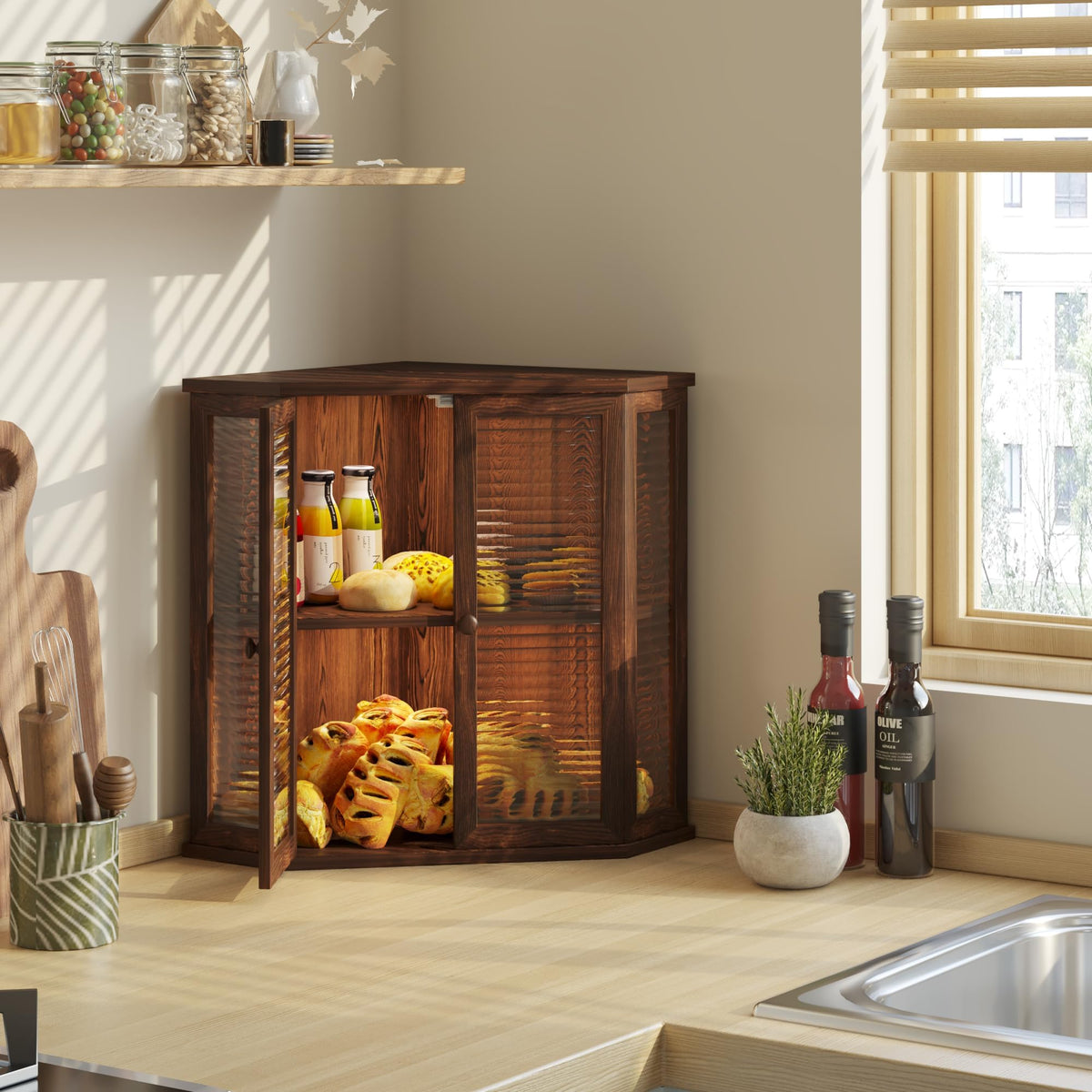 Aycarzcy Corner Bread Box capacity for 3-4 loaves supports family baking.