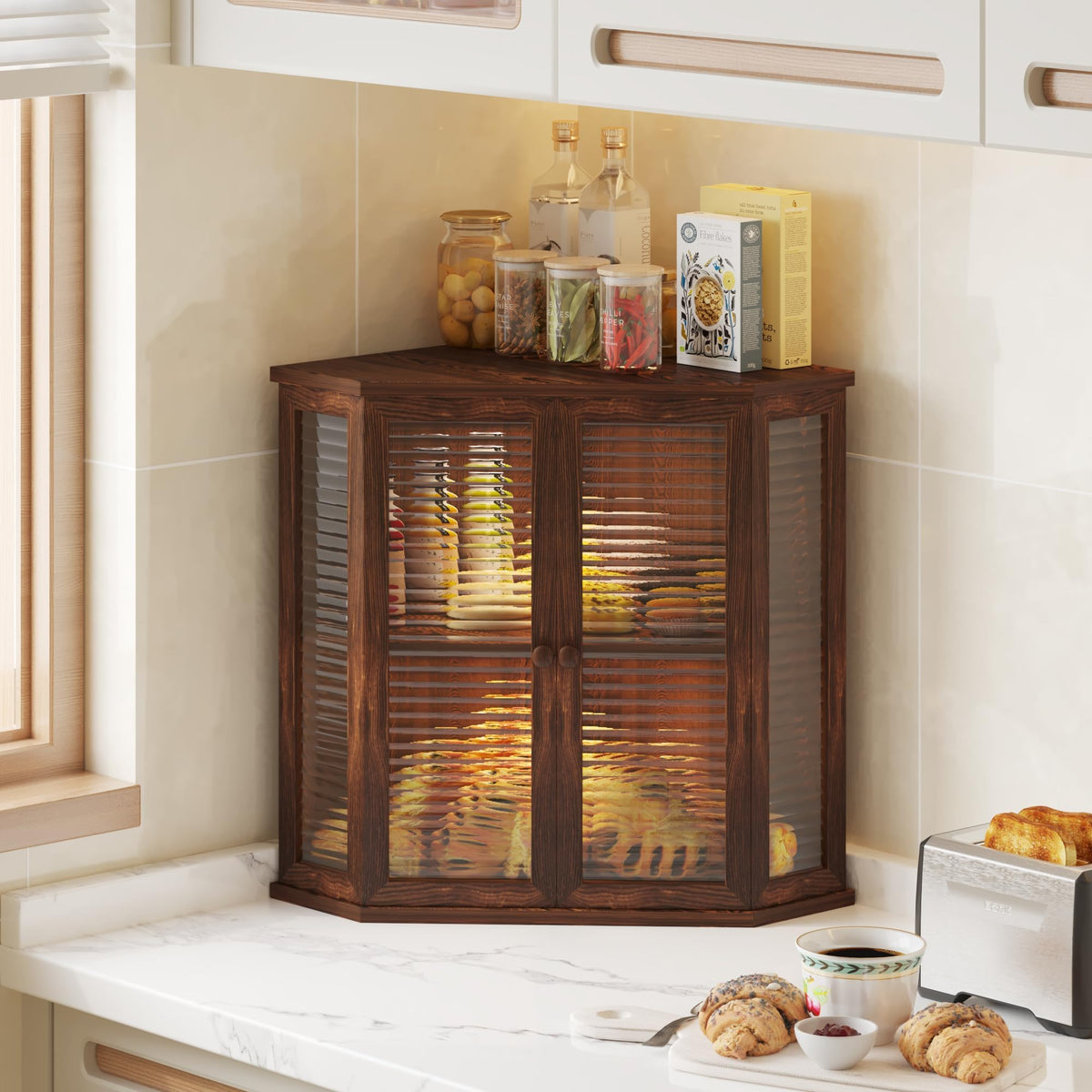 Aycarzcy Bread Box pine wood closeup reveals natural grain and durability.