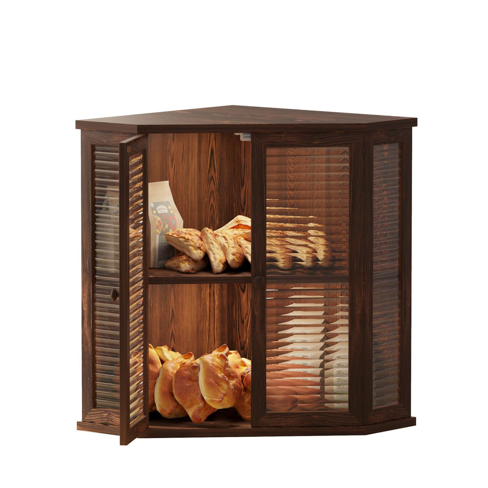 Aycarzcy Corner Bread Box front view shows space-saving kitchen storage.