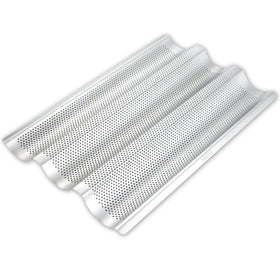 AYCCNH stainless steel baguette pan top view showing sturdy build for even baking.
