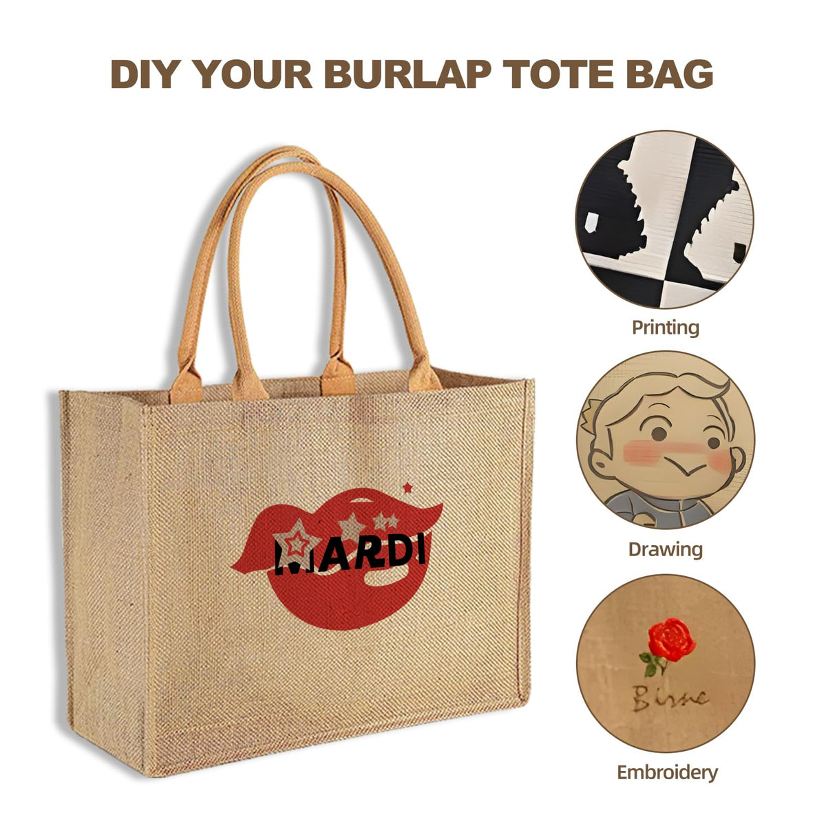 Ayearparty burlap tote for grocery shopping demonstrates practical reuse and everyday utility.