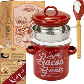 Ayerphalo bacon grease container with strainer keeps drippings clean for flavorful future meals.