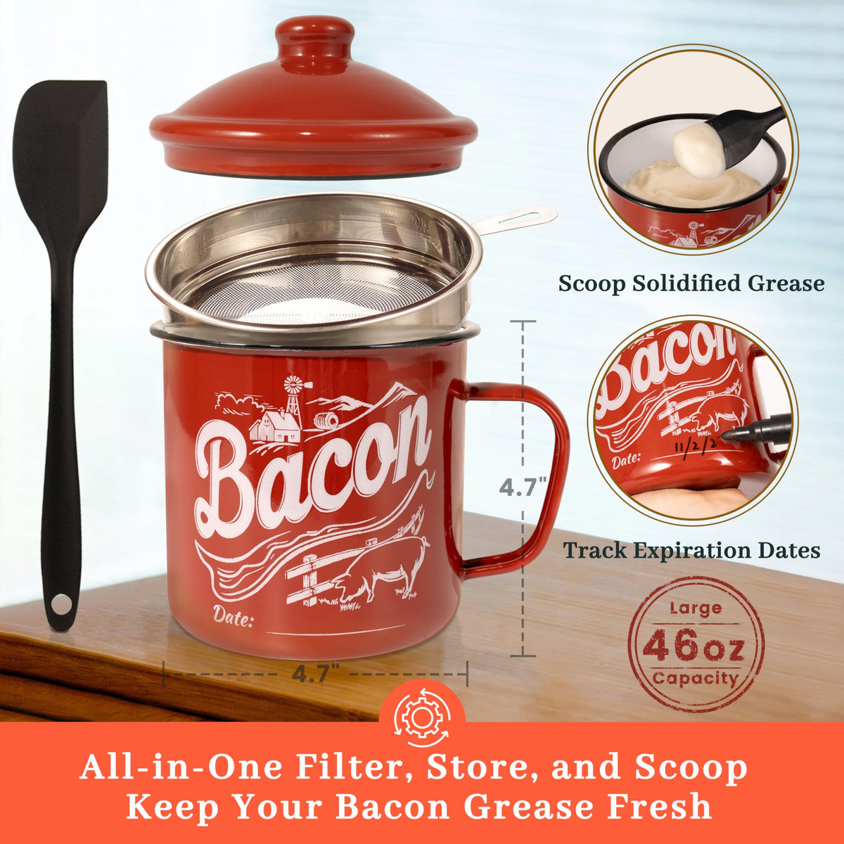 Ayerphalo silicone spatula for bacon grease helps scrape and spread effortlessly.