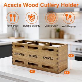 Ayiaren flatware caddy features cutouts for spoons, forks, and knives for easy selection.