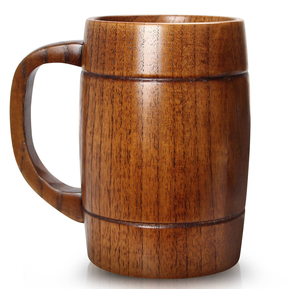 Ayiaren 18 oz wooden beer mug in hero view showing rustic craftsmanship