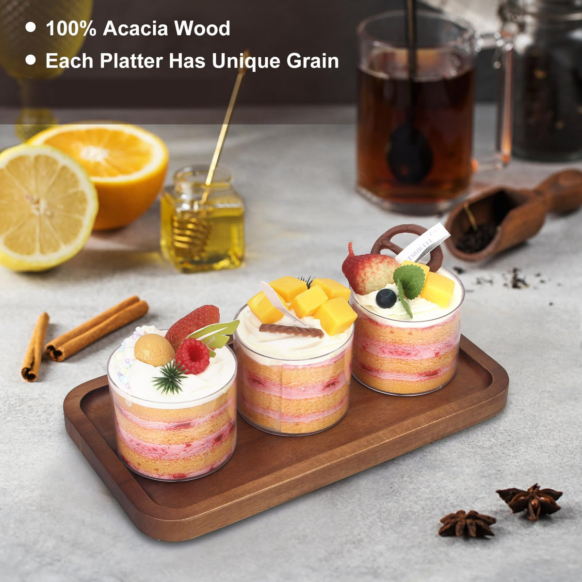 Ayiaren acacia cheese board and dessert plate with elegant grain pattern