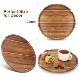 Ayiaren acacia round tray on vanity or bath display for easy organization and style.