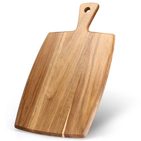 Ayiaren acacia cutting board with handle for sturdy prep and elegant presentation.