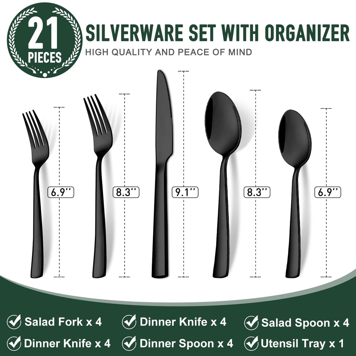 Ayiaren black stainless steel dinner knives with a polished finish