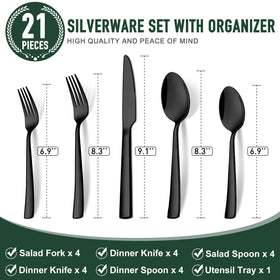 Ayiaren black stainless steel dinner knives with a polished finish