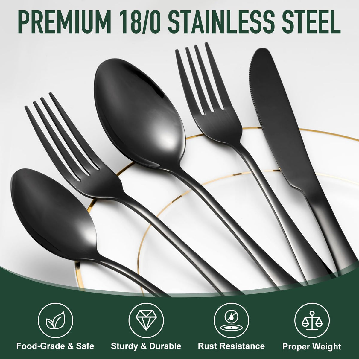 Ayiaren black stainless steel spoons with ergonomic grip