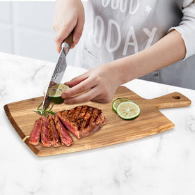 Ayiaren charcuterie board in acacia wood ideal for cheese, meat, and crackers.