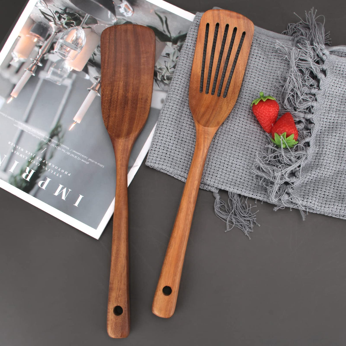 Ayiaren ergonomic handle wood spatula offering comfortable grip.