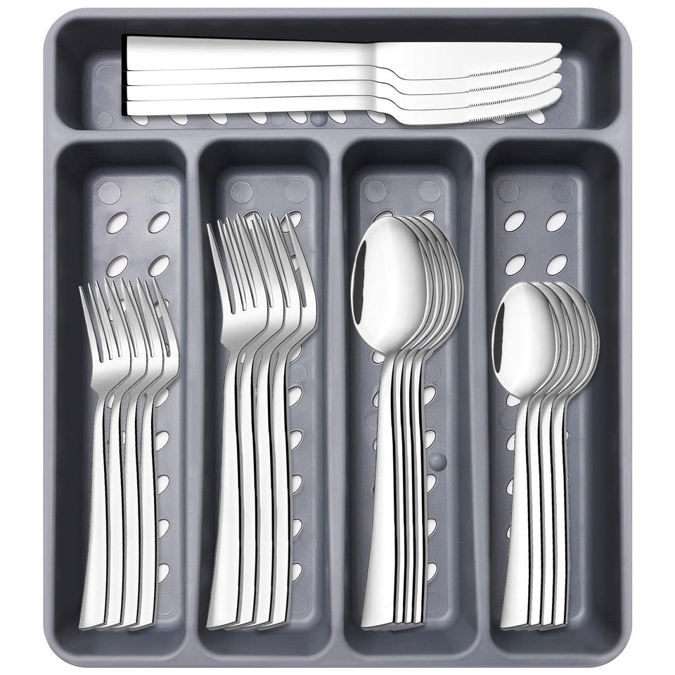 Ayiaren organizer tray for silverware keeps the set neatly arranged and accessible.