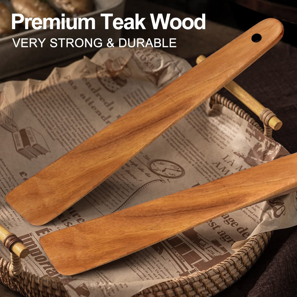 Ayiaren teak-spatula-flat-egg-flipper edge glides under food