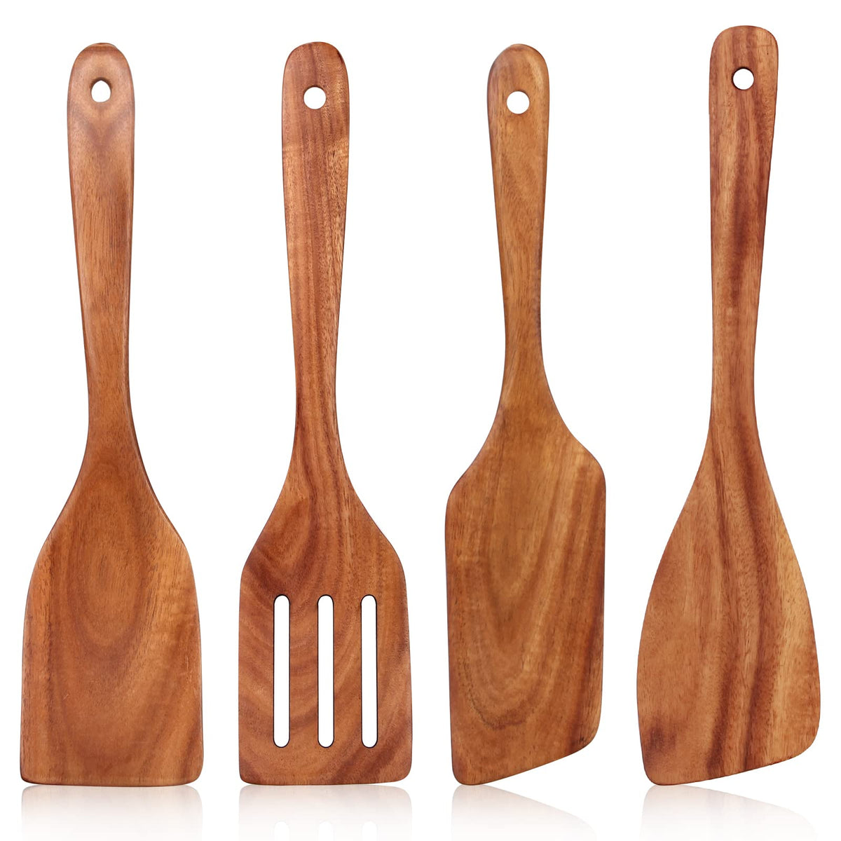 Ayiaren teak spatula right in use flipping eggs without scratching non-stick cookware.