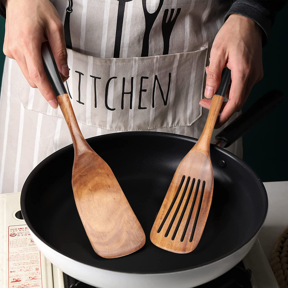 Ayiaren solid teak spatula ideal for mixing and scraping.