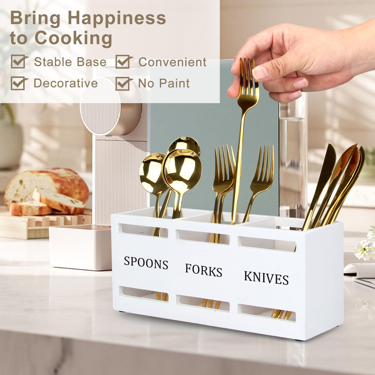 Ayiaren three-compartment-utensil-organizer clearly designates each utensil type.