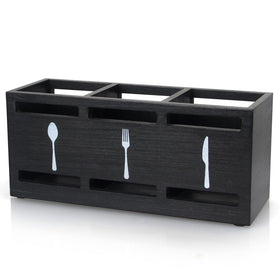 Ayiaren wooden silverware caddy front view with natural wood grain for organized counter.