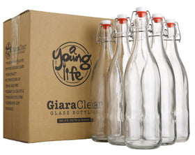 AYL flip-top glass bottle 16oz for beverages, ideal for parties and everyday use.