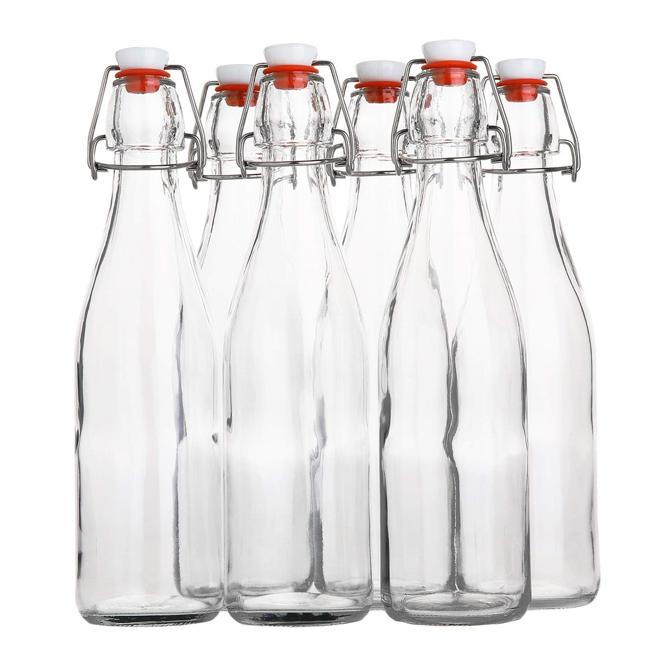 AYL flip-top glass bottle 16oz front view for versatile beverage storage.