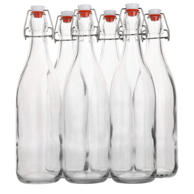 AYL flip-top glass bottle 1L with airtight cap for fresh beverages.