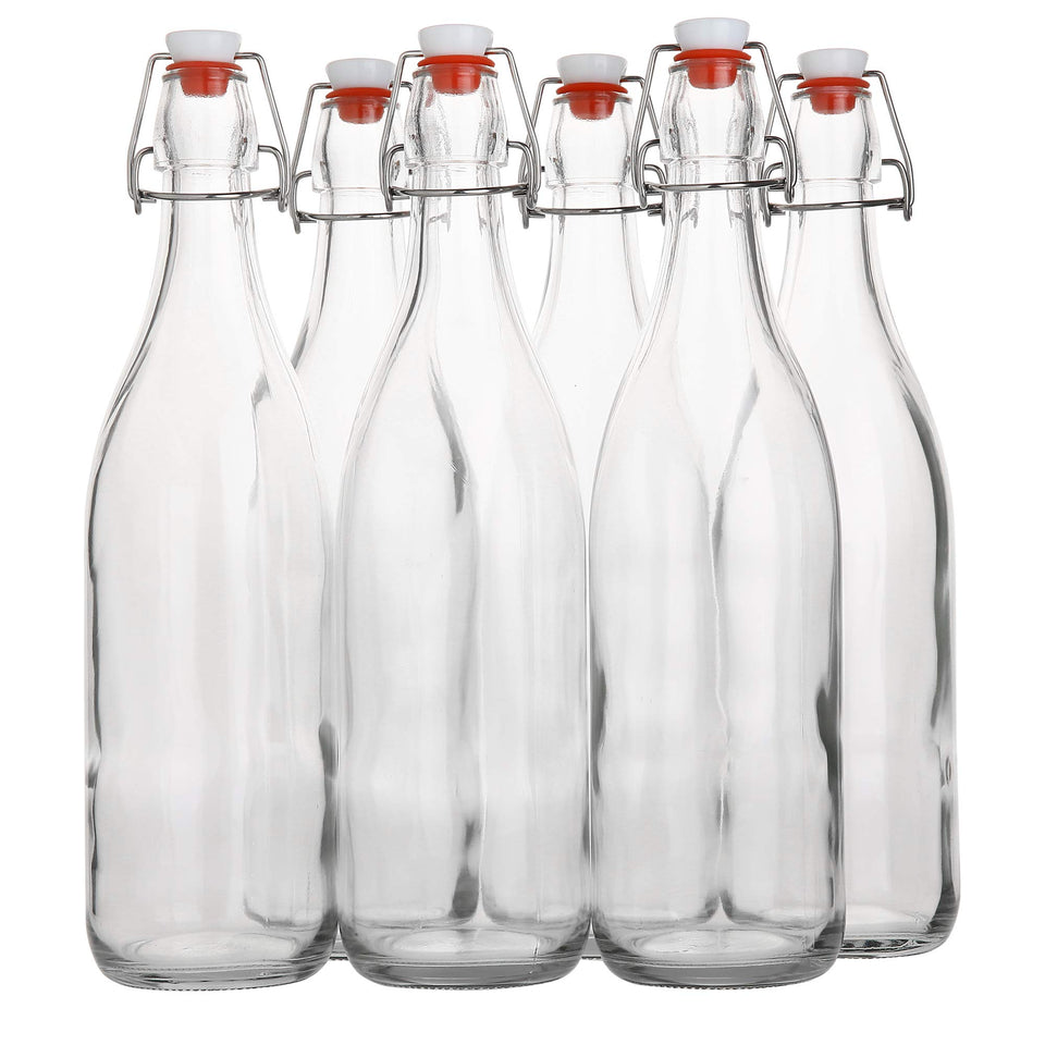 AYL flip-top glass bottle 1L with airtight cap for fresh beverages.