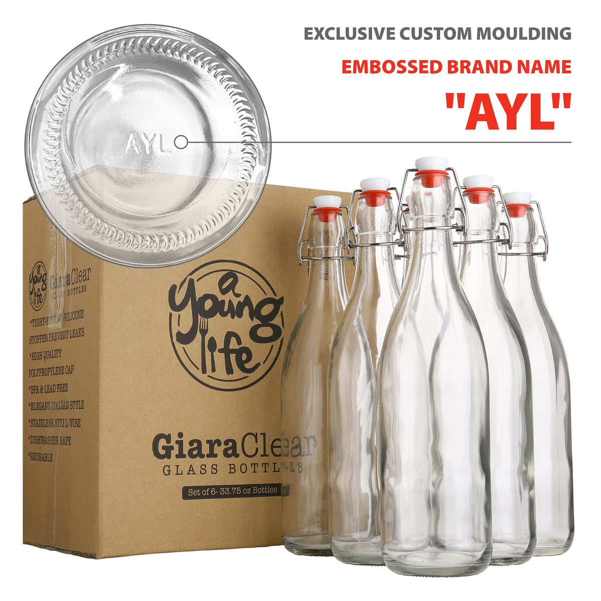 Reusable AYL bottle highlights eco-friendly choice for a plastic-free kitchen.