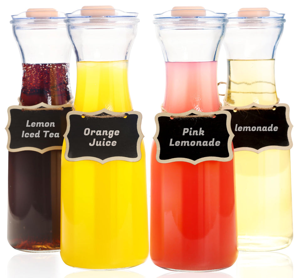 AYL set of 4 glass carafes with flip top lids for effortless serving at parties.