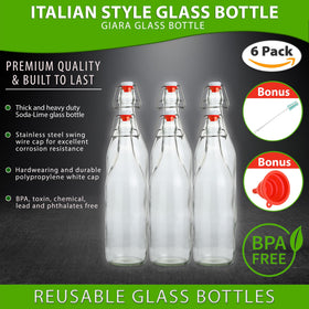 AYL glass bottle close-up shows stainless steel wire cap and sturdy seal.